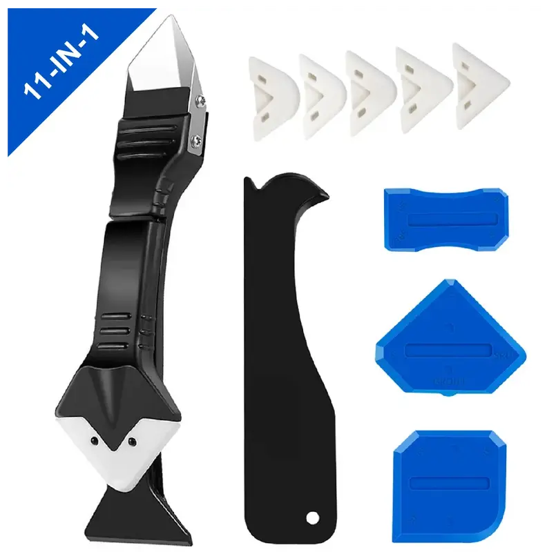 11Pcs Silicone Caulking Tools 3 in1 Grout Removal Tool(Stainless Steelhead)&Grout Remove Scraper, Caulk Remover for Kitchen/B...
