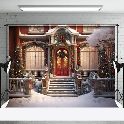 Aperturee Winter Snowy Night Christmas Festive House Backdrop - Aperturee