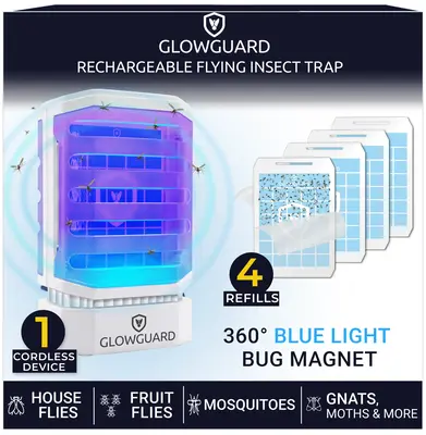 GlowGuard-X Rechargeable Fly Trap Kills Fruit Flies, Mosquitos, & Gnats — Shockless Silent Indoor Bug Zapper & Fruit Fly Tr...