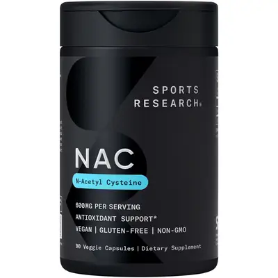 Sports Research Vegan NAC Supplement 600 mg Per Capsule 90 Day Supply Gluten-Free Non-GMO Dietary Vitamin for Optimum Wellnes...