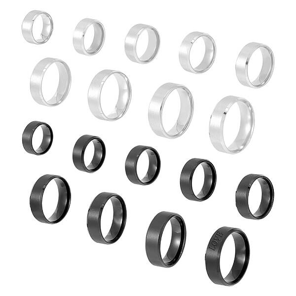 18Pcs 18 Style 201 Stainless Steel Plain Band Ring for Women