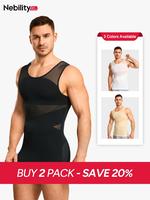 【Nebility】2 Pack Men's  Mesh Sleeveless Crewneck Compress Shapewear Tanktop - Breathable High Elastic  Fabric  Menswear W...