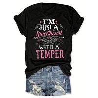 Letter Western style printed T-shirt, short sleeved round neck casual top, suitable for summer and spring, women's clothing F...