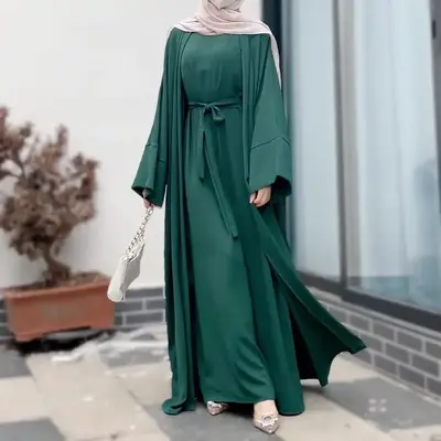 Solid color abaya set sleeveless inner dress 2 pcs set (crepe) MS080#