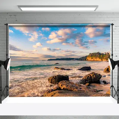 Seaside Reef Mountain Blue Sky Cloud Summer Backdrop - Aperturee
