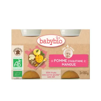 Babybio Fruit Jars - 4 months and more - Mango, Apple - ORGANIC 2x130 g