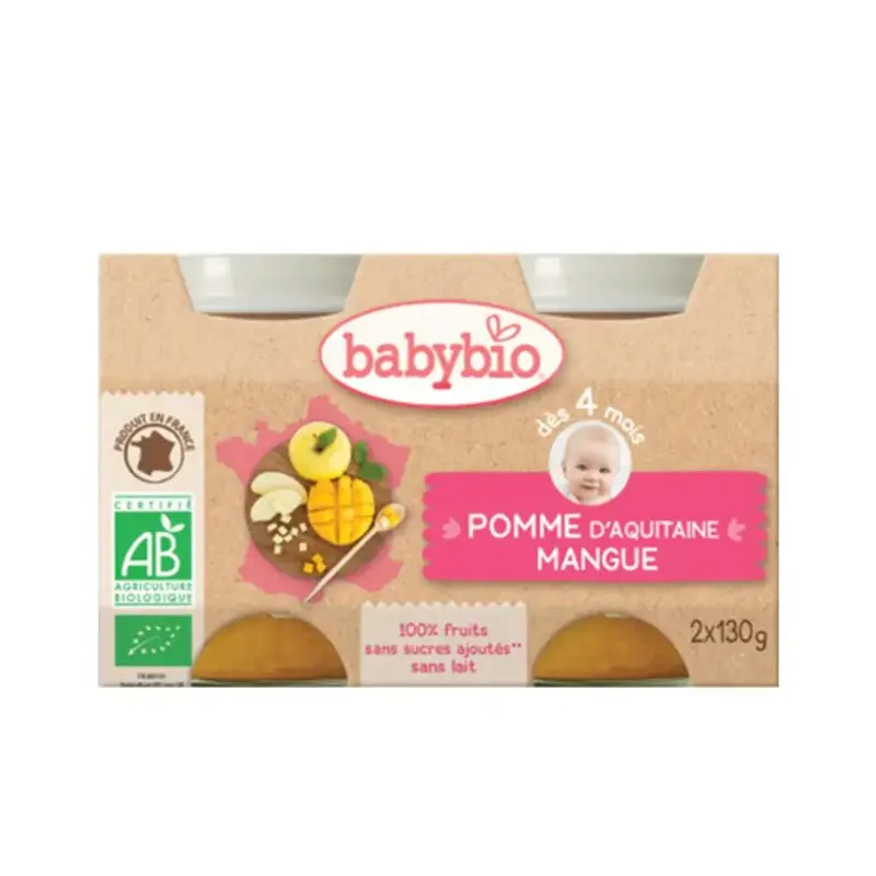 Babybio Fruit Jars - 4 months and more - Mango, Apple - ORGANIC 2x130 g