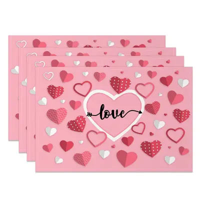 Aperturee Pink Origami Heart Valentines Day Set Of 4 Placemats, 14x12 Inch, 15.8 USD, NYJY00396-S, placemats