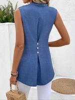 Women's Plain Button Decor Blouse, Casual Fitted Sleeveless Top for Summer, Women's Clothing for Daily Wear