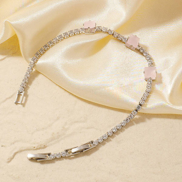 Minimalist Square Brass Cubic Zirconia Chain Bracelets for Women