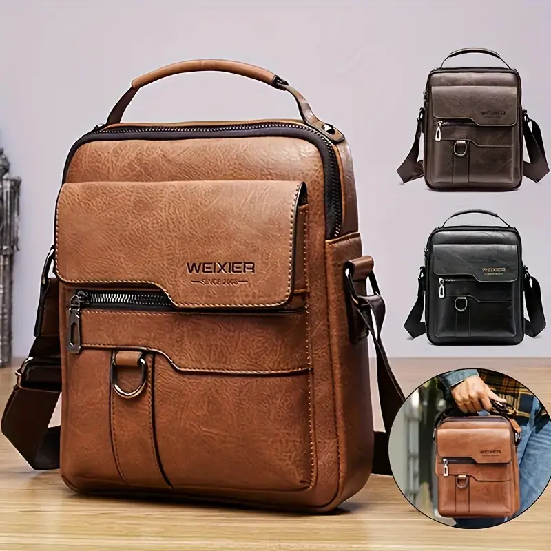 WEIXIER Classic Tote Bag - Brown, Durable, Large Capacity, Adjustable Strap, Ideal for Business & Casual Use, Perfect Valenti...
