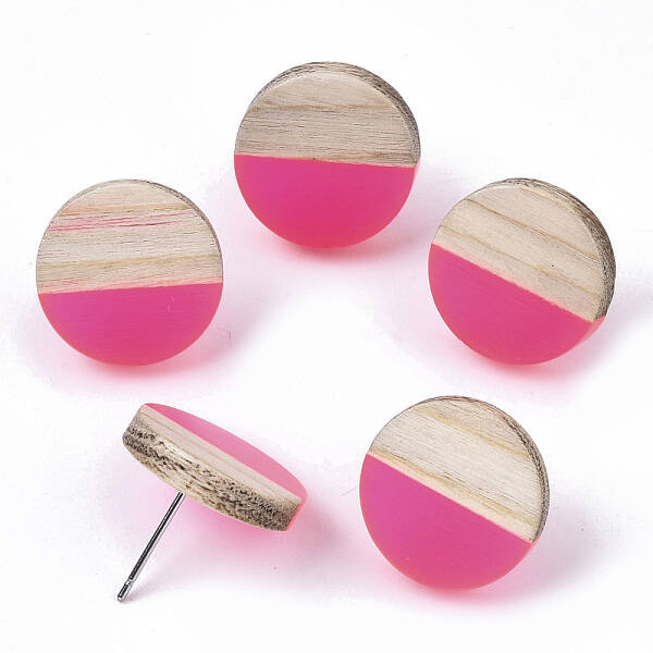 Transparent Resin & Wood Stud Earrings
