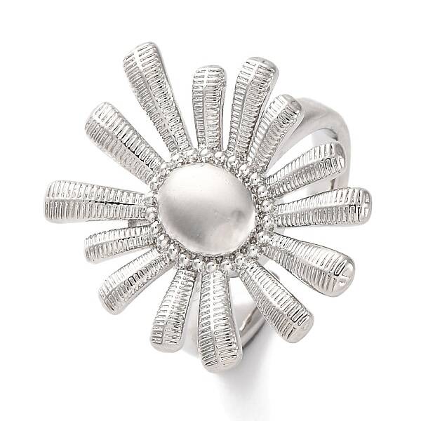 Rack Plating Flower Brass Open Cuff Rings for Women
