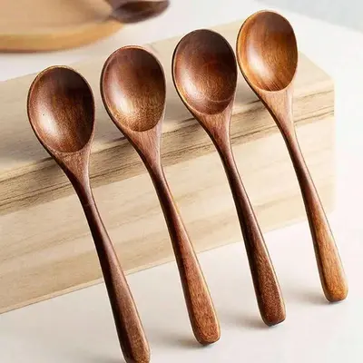 Natural Wooden Spoon Set, 4/6 Counts Multi Specification Durable & Eco-friendly Long Handle Cooking Spoons for Kitchen, Cooki...