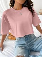 Women's Plain Ribbed Curved Hem Crop Tee, Casual Half Sleeve Round Neck T-shirt for Summer, Ladies Clothes for Daily Wear