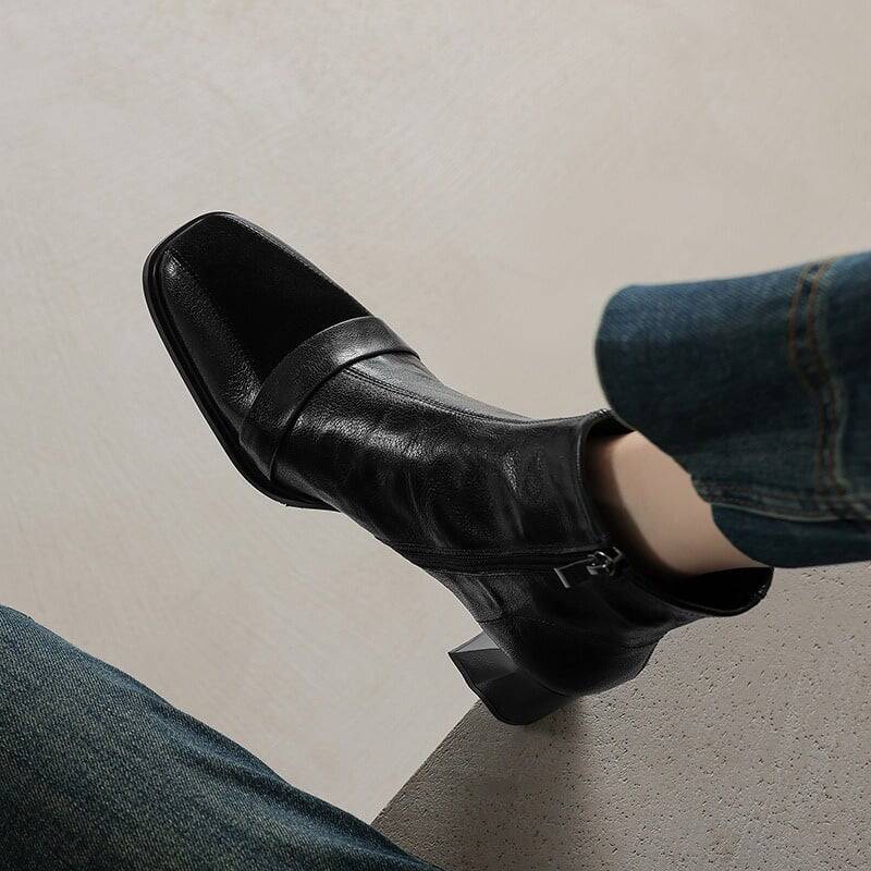 CHIKO Abarne Square Toe Block Heels Ankle Boots