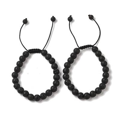 8mm Round Natural Lava Rock Braided Bead Bracelets
