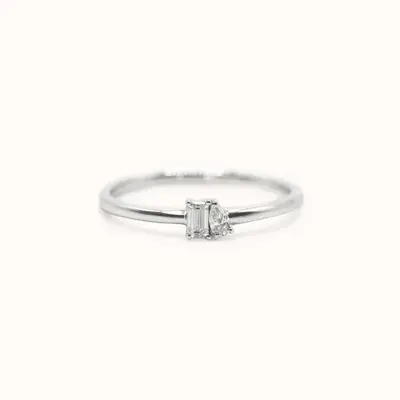 Mini Toi et Moi Stacker | White Gold