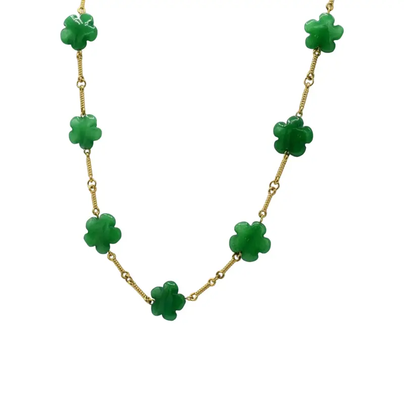 Natural Flower Stone Necklace  Green