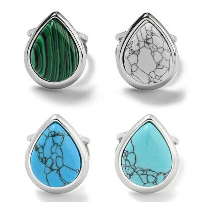 304 Stainless Steel Synthetic Gemstone Cuff Rings