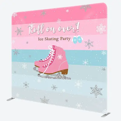 Aperturee Winter Pink Roll On Over Ice Skating Party Backdrop - Aperturee