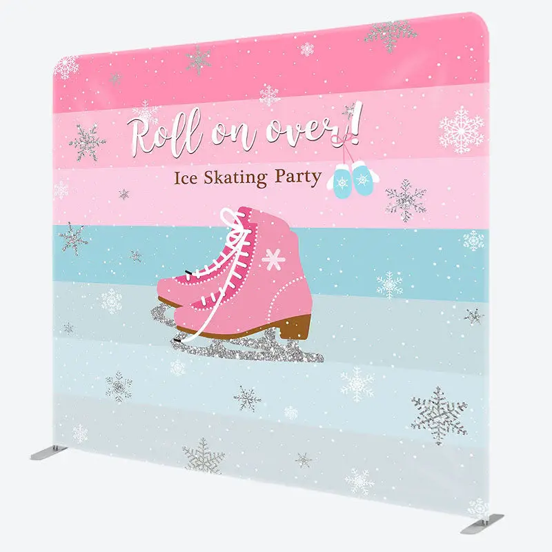 Aperturee Winter Pink Roll On Over Ice Skating Party Backdrop - Aperturee
