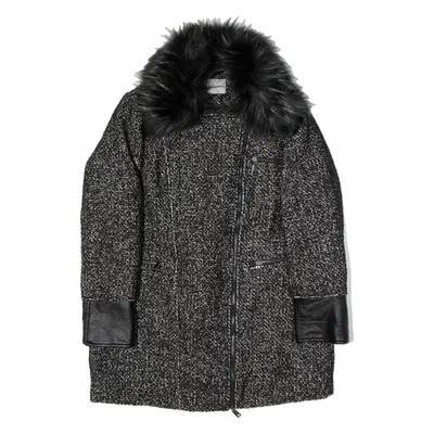 FIORELLA RUBINO Faux Fur Collar Overcoat Coat Black Wool Womens UK 14