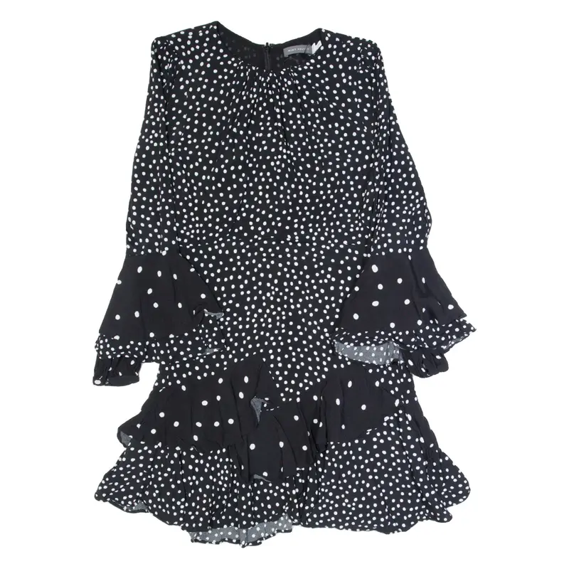 MINT VELVET Womens Day Dress Black Spotted Long Sleeve Knee Length UK 10