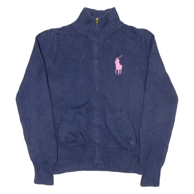 RALPH LAUREN Girls Jumper Blue High Neck Tight Knit XL