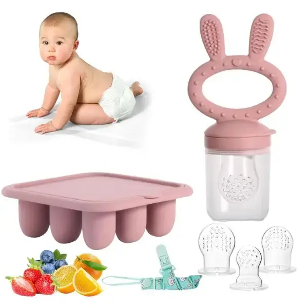 Blush Baby Breastmilk Popsicle Molds & Baby Fruit Feeder 2 Pack Infant Food Freezer Tray Storage Containers Silicone Teething...