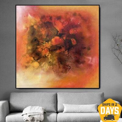 Large Abstract Red Paintings On Canvas Textured Unique Handmade Painting Modern Oil Painting Wall Decor | RED TURMOIL 50"...