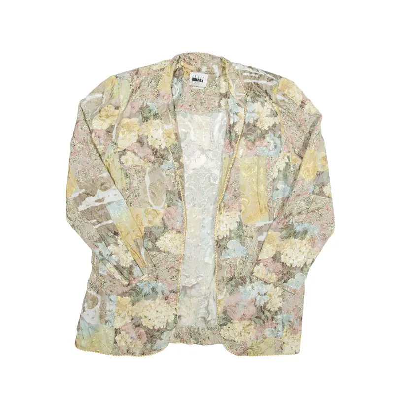 LESLIE FAY Jacket Gold 90s Floral Long Sleeve Womens S