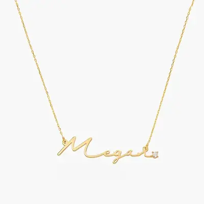 Sterling Silver with Yellow Gold Plated 0.05CT Lab Diamonds Personalized Classic Name Necklace