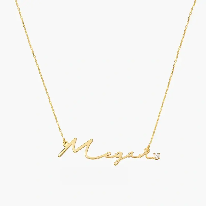 Sterling Silver with Yellow Gold Plated 0.05CT Lab Diamonds Personalized Classic Name Necklace