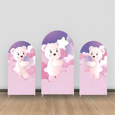 Pink Purple Clould Fairy Tale Bear Arch Backdrop Kit - Aperturee