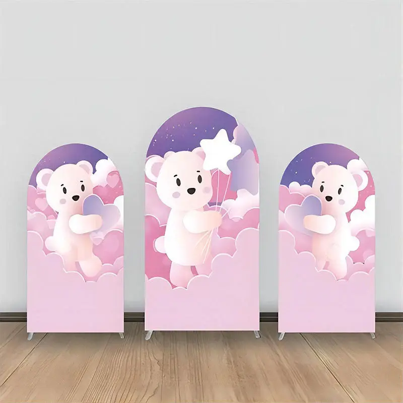 Pink Purple Clould Fairy Tale Bear Arch Backdrop Kit - Aperturee