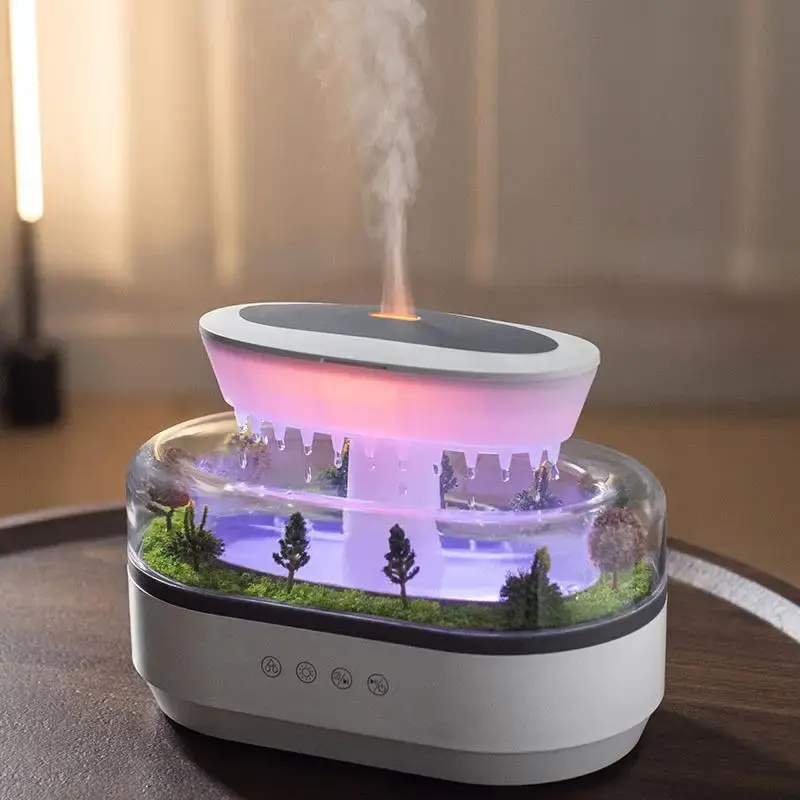 Micro Landscape Humidifier, USB Powered Air Humidifier with Top Fill Cold Mist, Simulate Raindrop Effect, Suitable for Home, ...