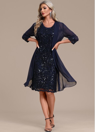 Modlily Navy Lace Sequin Shift Dress and Cardigan - XXL