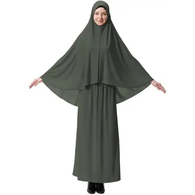 Muslim Islamic Women'S Khimar 2Pcs Sets Soft Distinctive Prayer Dress Hijab Abaya Suit(10 Colors Available)