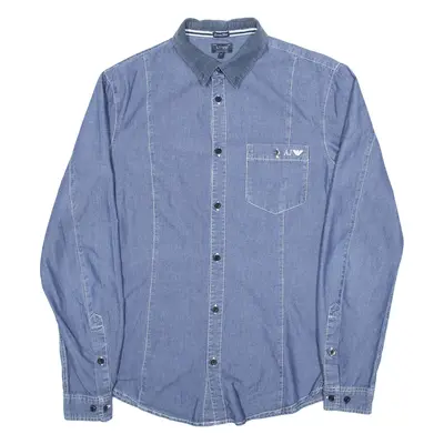 ARMANI JEANS Extra Slim Fit Denim Look Mens Plain Shirt Blue Long Sleeve L