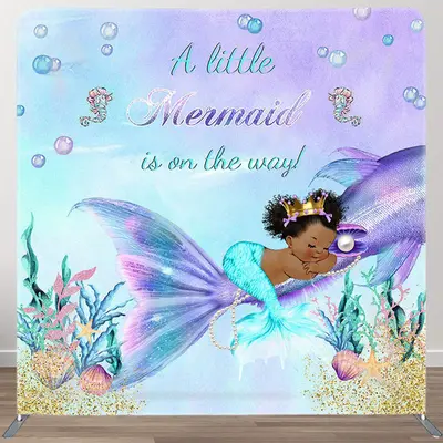 Aperturee Baby Mermaid Purple Fabric Backdrop Cover for Baby Shower - Aperturee
