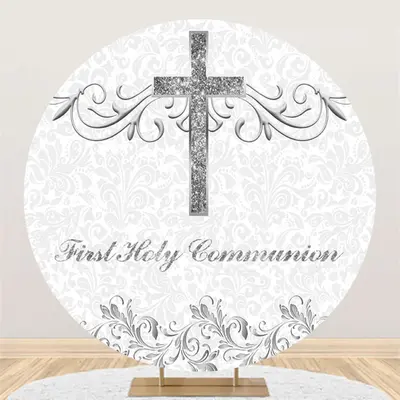 First Holy Communion Sliver Round baptism Backdrop - Aperturee