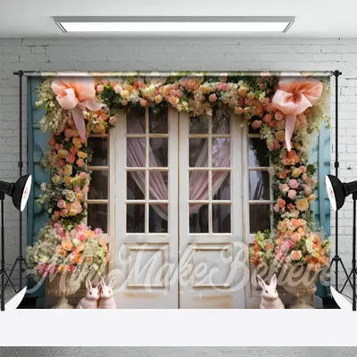 Colorful Square Flower Stand Rabbit Easter Backdrop - Aperturee