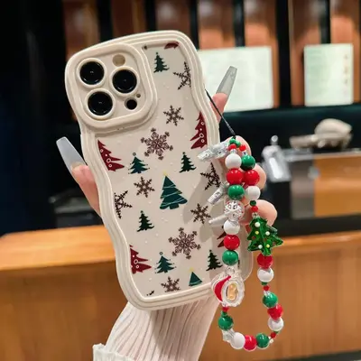 Christmas Tree Pattern Phone Case with Lanyard, Decorative Phone Protective Cover, Phone Accessories Compatible with iPhone 1...
