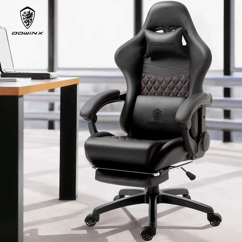 Dowinx Gaming Chair PC Chair with Massage Lumbar Support, Racing Style PU Leather High Back Adjustable Swivel Task Chair with...
