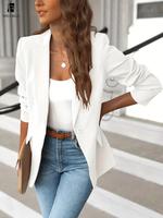 Women's Minimalist Solid Button Blazer for Spring, Lady Casual Fitted Elegant Long Sleeve Suit Coats for Work Office Business...