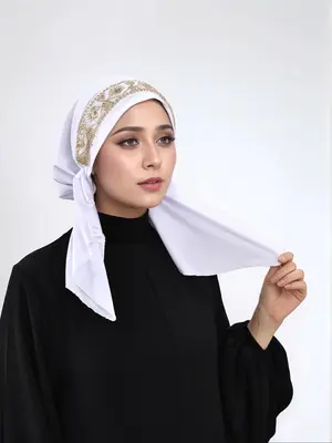 Women's Solid Color Lace Embroidery Hijab, Casual Breathable Headscarf for Daily Wear, Fashionable Minimalist All-match Acces...