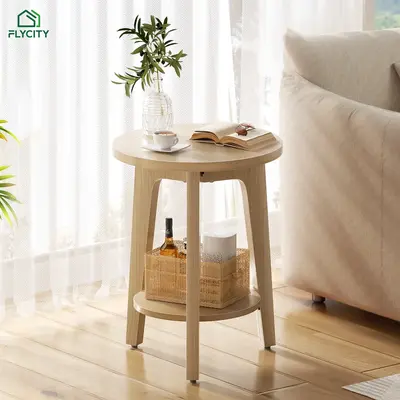 Flycity Side Table,Modern Small Round Table with Storage Shelf – Nightstand for Small Spaces,Bedroom & Living Room Furnitur...