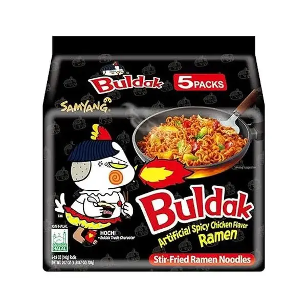 Samyang Buldak Spicy Ramen Hot Chicken Flavor Korean Stir-Fried Instant Noodles 5 Packs High-Quality Ramen Noodles for a Quic...