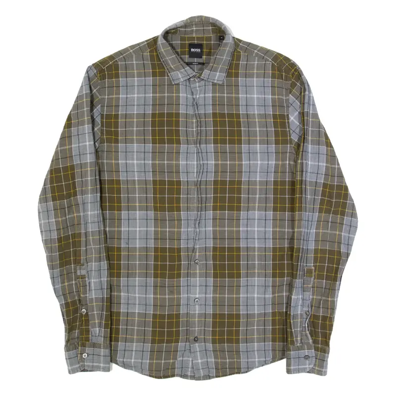 HUGO BOSS Slim Fit Mens Shirt Brown Check Long Sleeve M
